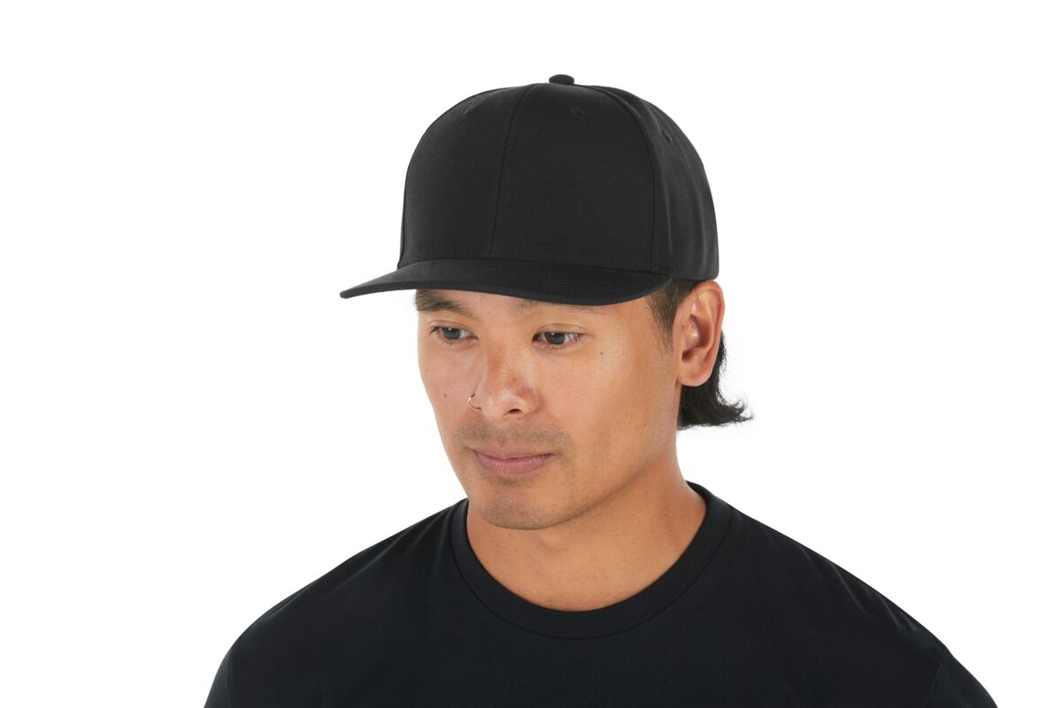 recycled-poly-classic-6-panel-hat-n2 WebPDP-HAT001002_Recycled_Poly_Classic_6Panel_Hat_Black_Studio_Harper_Studios_0723_Side_2__HAT001002OS.jpg