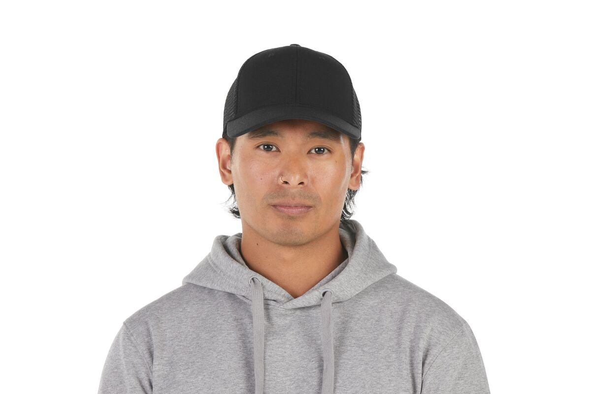 recycled-poly-low-profile-trucker-hat-z7 WebPDP-HAT002002_Recycled_Poly_Low_Profile_Trucker_Hat_Black_Studio_Harper_Studios_0723_Front__HAT002002OS.jpg